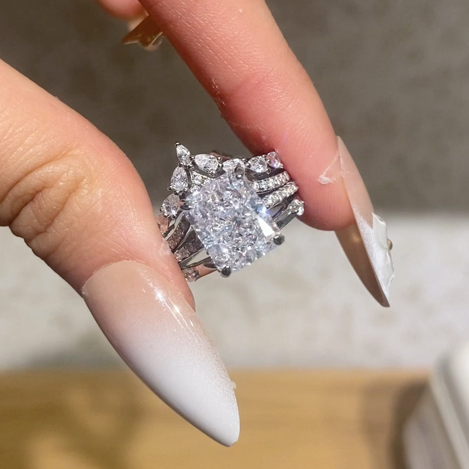 Classic Brilliance 4.0 Carat Radiant Cut 3-Piece Wedding Set in Sterling Silver