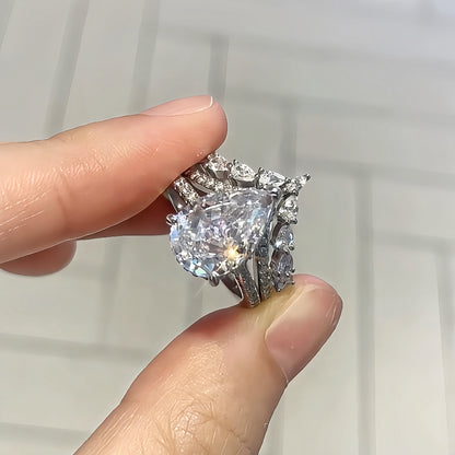 Enchanting Spark 3.0 Carat Pear Cut 2-Piece Wedding Set in Sterling Silver