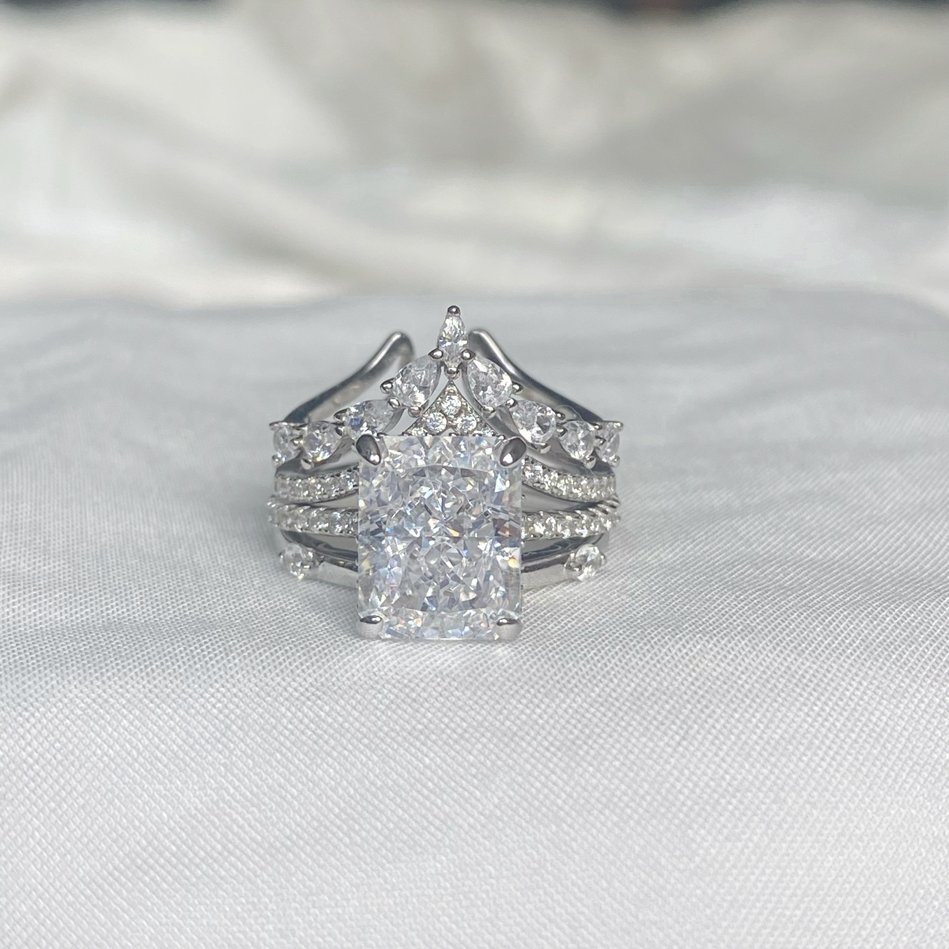 Classic Brilliance 4.0 Carat Radiant Cut 3-Piece Wedding Set in Sterling Silver