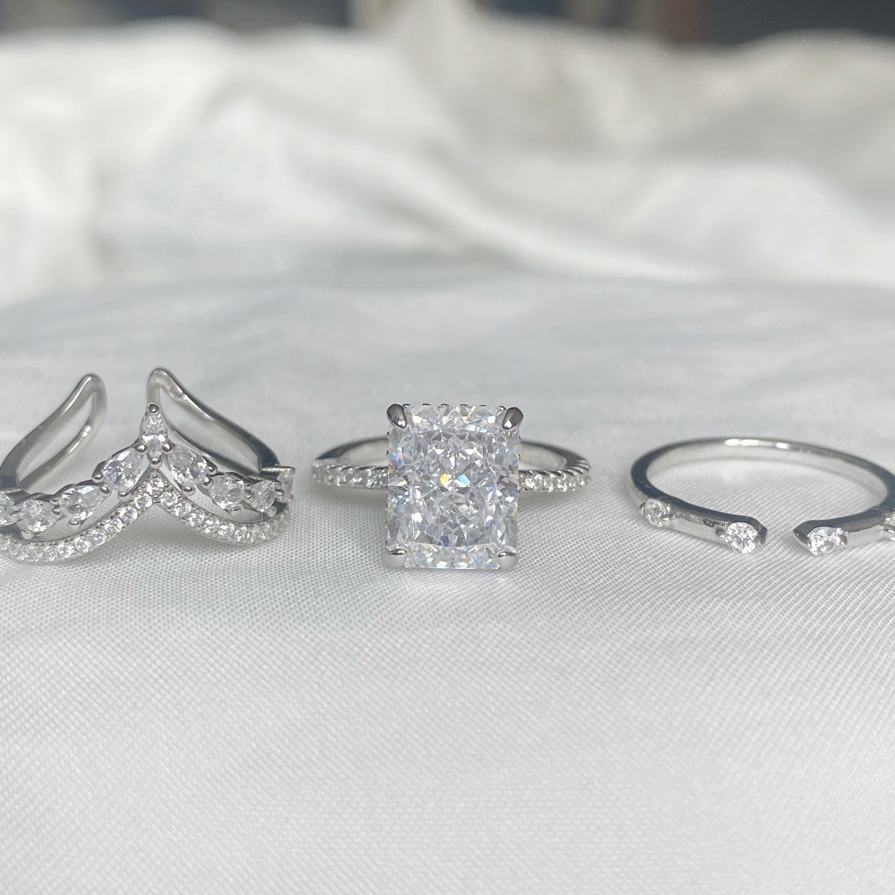 Classic Brilliance 4.0 Carat Radiant Cut 3-Piece Wedding Set in Sterling Silver