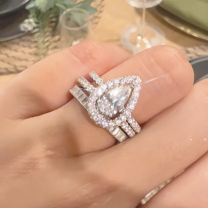 Trinity Glow 1.5 Carat Pear Cut 3-Piece Wedding Set in Sterling Silver