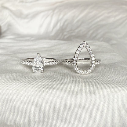 Petal Drop 1.5 Carat Pear Cut 2-Piece Wedding Set in Sterling Silver