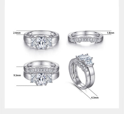 Sophisticated Emerald cut 3.0ct 2pc Wedding Ring Set in Sterling Silver