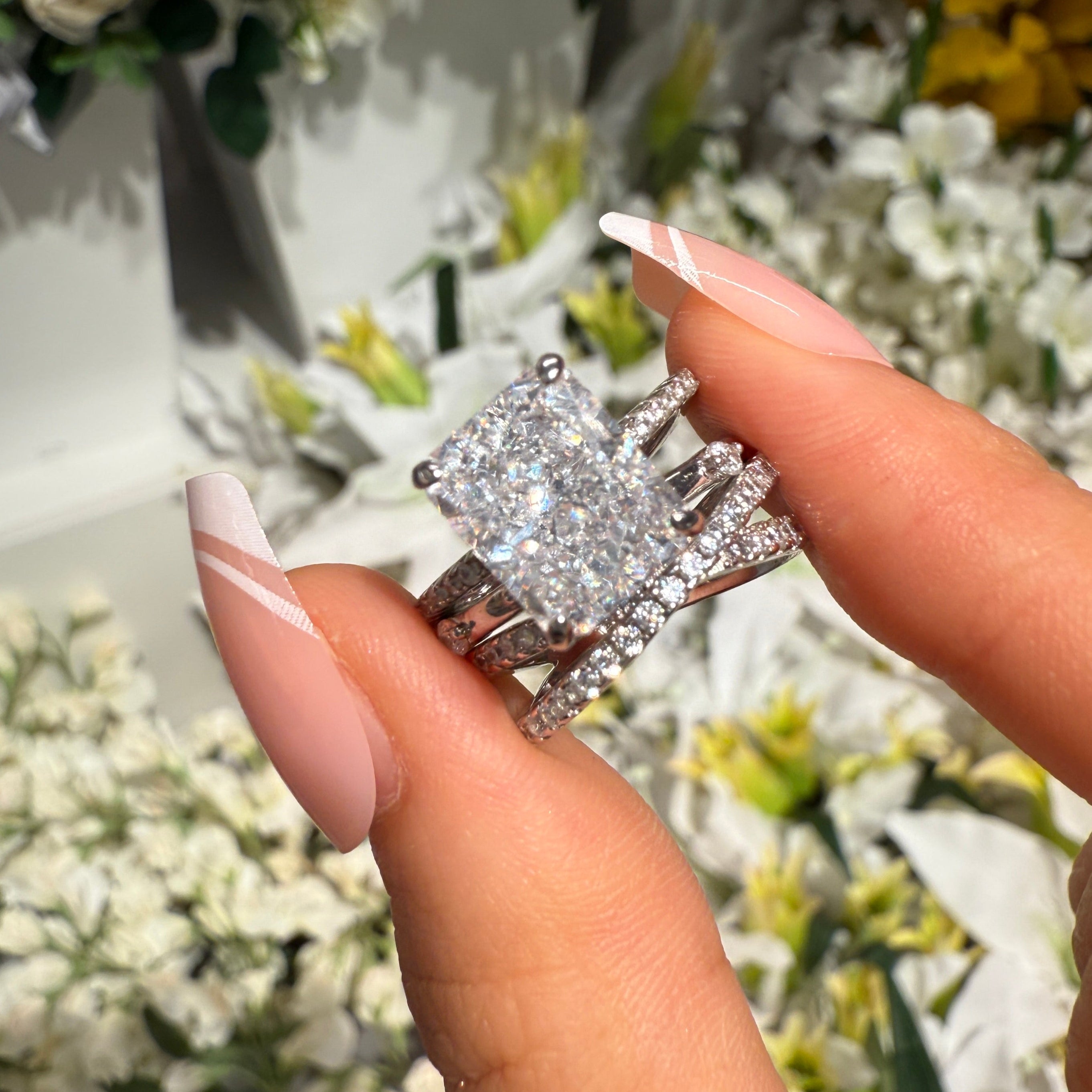 Radiant Grace 4.0 Carat Radiant Cut 3-Piece Wedding Set in Sterling Silver