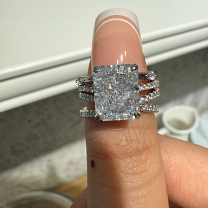 Radiant Grace 4.0 Carat Radiant Cut 3-Piece Wedding Set in Sterling Silver