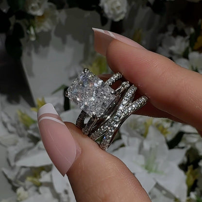 Radiant Grace 4.0 Carat Radiant Cut 3-Piece Wedding Set in Sterling Silver