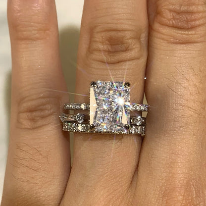 Grand Splendor 2.0 Carat Radiant Cut 3-Piece Wedding Set in Sterling Silver