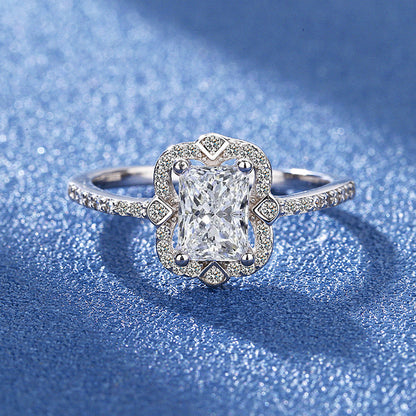 Camellia Bloom 3CT Oval Moissanite Ring in Sterling Silver 925