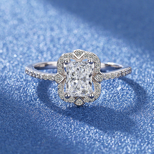 Camellia Bloom 3CT Oval Moissanite Ring in Sterling Silver 925