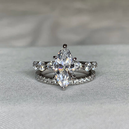 Timeless Radiance 1.5ct Marquise Cut 2-Piece Wedding Set in Sterling Silver