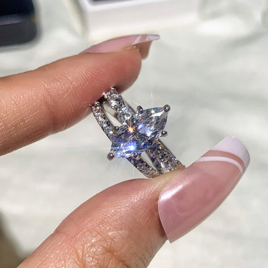 Timeless Radiance 1.5ct Marquise Cut 2-Piece Wedding Set in Sterling Silver