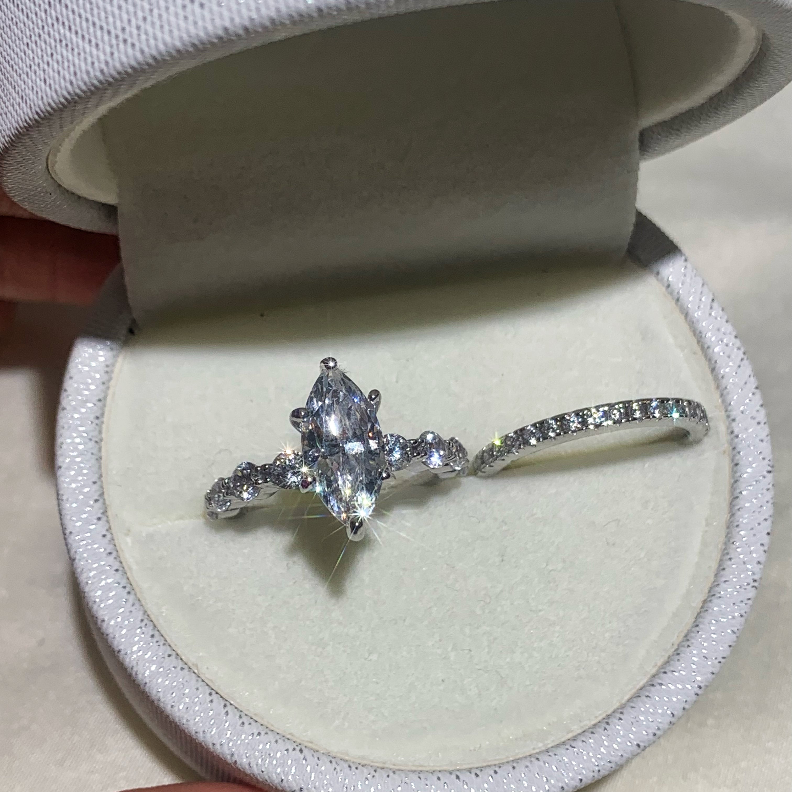 Timeless Radiance 1.5ct Marquise Cut 2-Piece Wedding Set in Sterling Silver