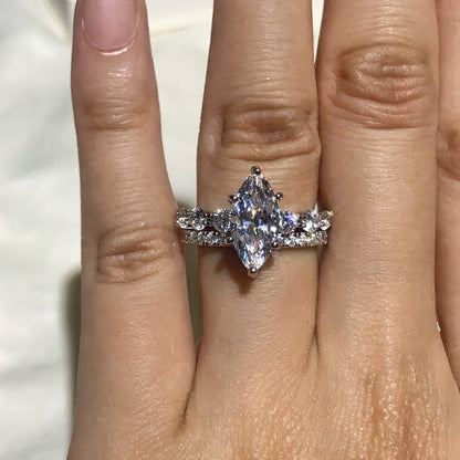 Timeless Radiance 1.5ct Marquise Cut 2-Piece Wedding Set in Sterling Silver