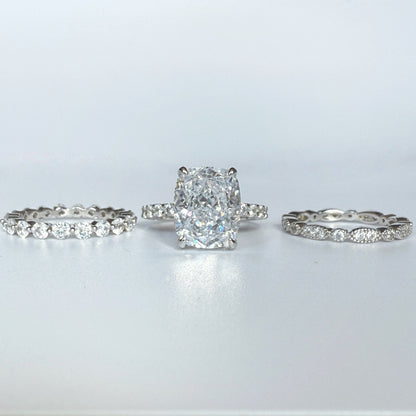 Elegant Glimmer 5.0 Carat Cushion Cut 3 - Piece Wedding Ring Set in Sterling Silver
