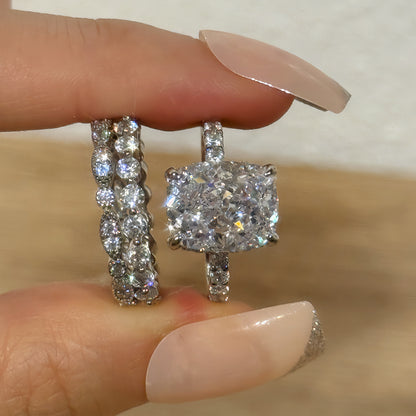 Elegant Glimmer 5.0 Carat Cushion Cut 3 - Piece Wedding Ring Set in Sterling Silver