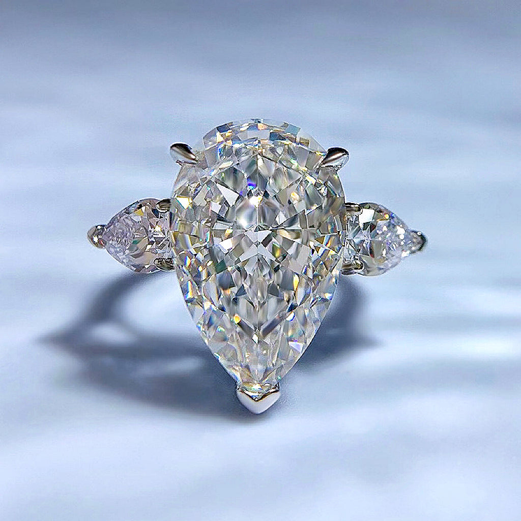 Majestic Sparkle 7.0 Carat Pear Cut Engagement Ring in Sterling Silver