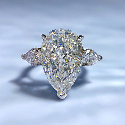 Majestic Sparkle 7.0 Carat Pear Cut Engagement Ring in Sterling Silver