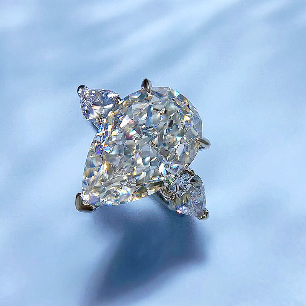 Majestic Sparkle 7.0 Carat Pear Cut Engagement Ring in Sterling Silver