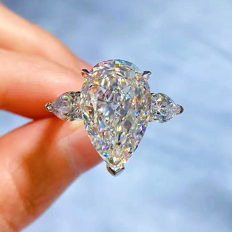 Majestic Sparkle 7.0 Carat Pear Cut Engagement Ring in Sterling Silver