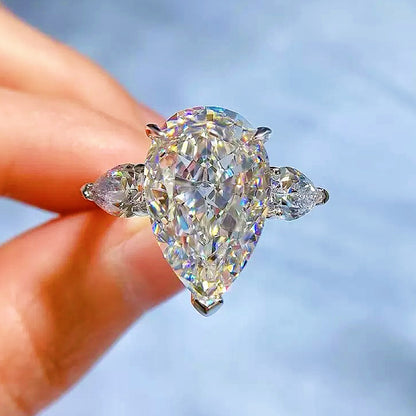 Majestic Sparkle 7.0 Carat Pear Cut Engagement Ring in Sterling Silver