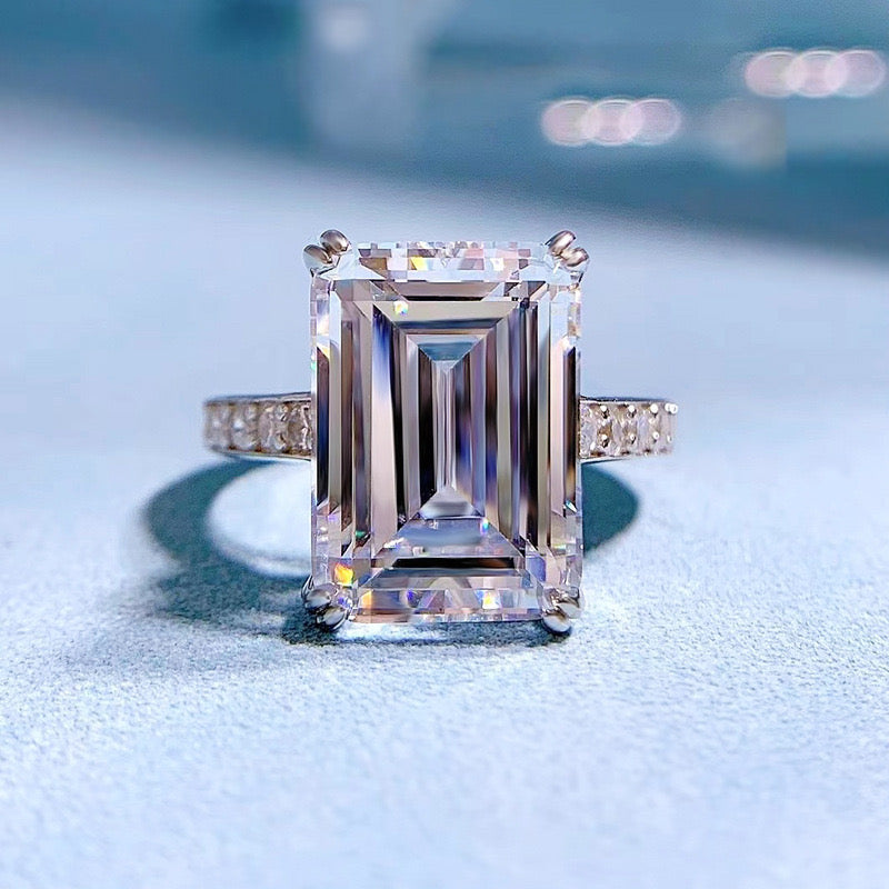 Grandeur Charm 6.0 Carat Emerald Cut Engagement Ring in Sterling Silver