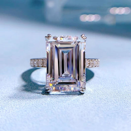 Grandeur Charm 6.0 Carat Emerald Cut Engagement Ring in Sterling Silver
