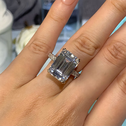 Grandeur Charm 6.0 Carat Emerald Cut Engagement Ring in Sterling Silver