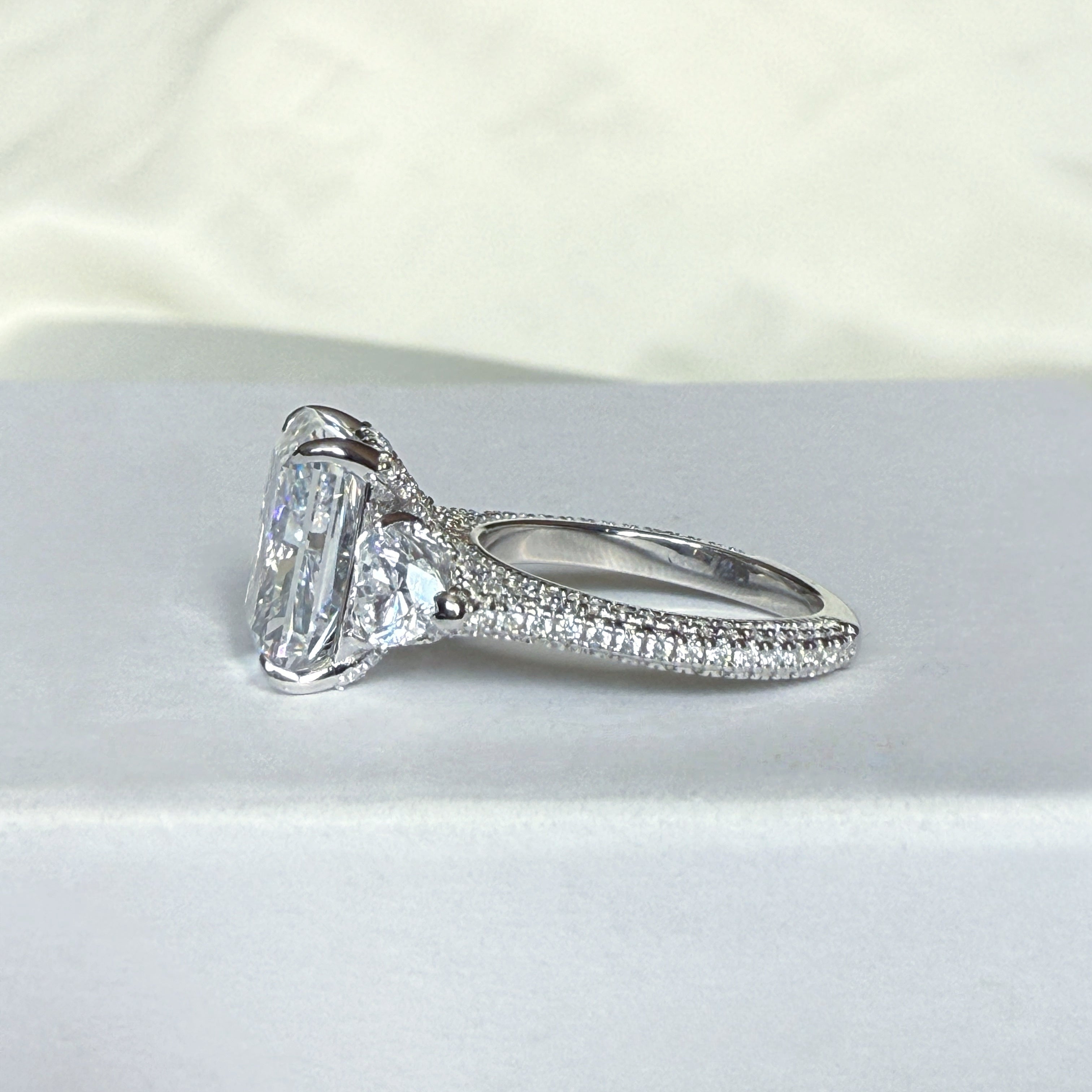 Opulent Spark 5.0 Carat Radiant Cut Engagement Ring in Sterling Silver