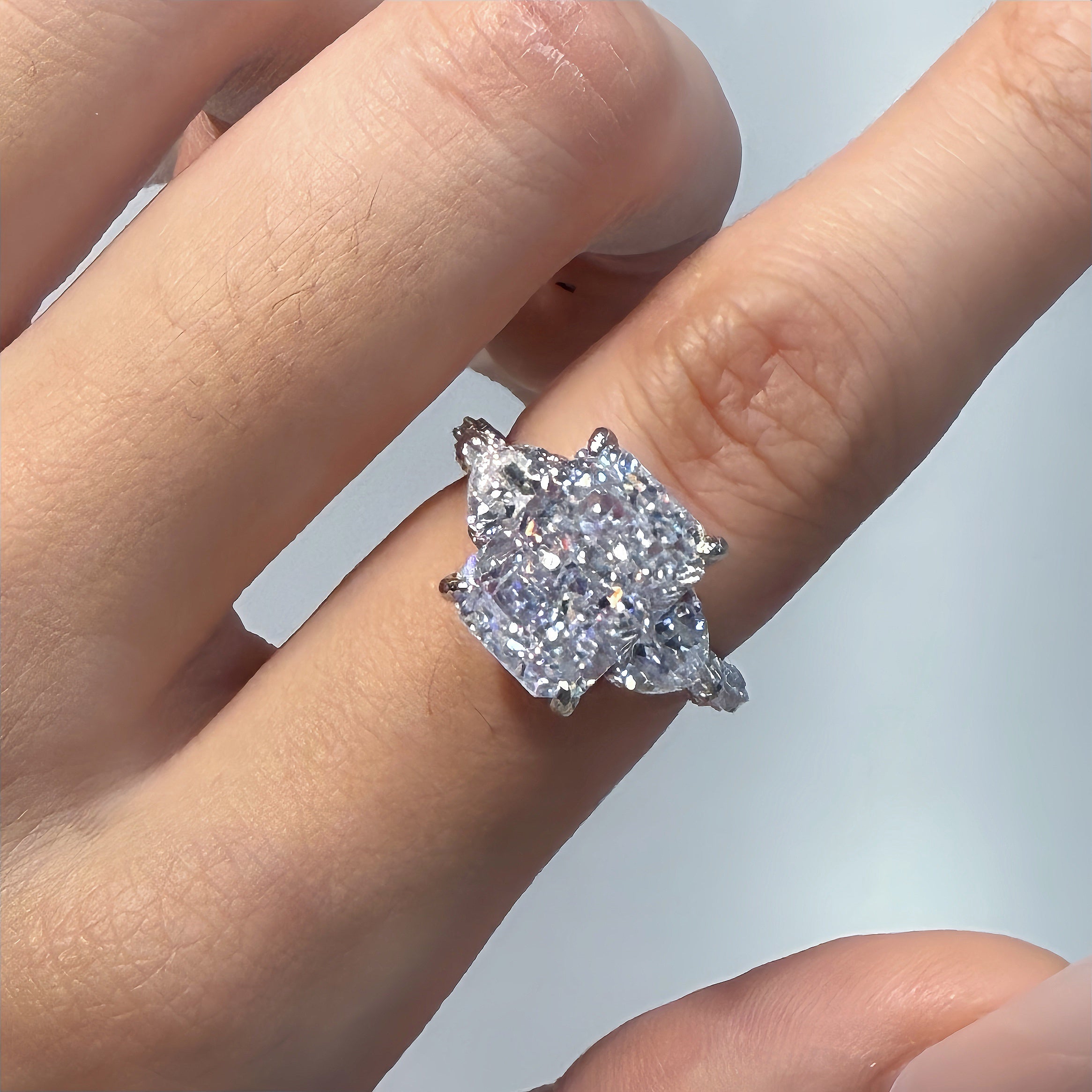 Opulent Spark 5.0 Carat Radiant Cut Engagement Ring in Sterling Silver