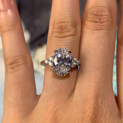 Ethereal Glow 3.0 Carat Oval Cut Engagement Ring in Sterling Silver