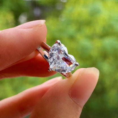 Romantic Radiance 3.0 Carat Heart Cut Engagement Ring in Sterling Silver