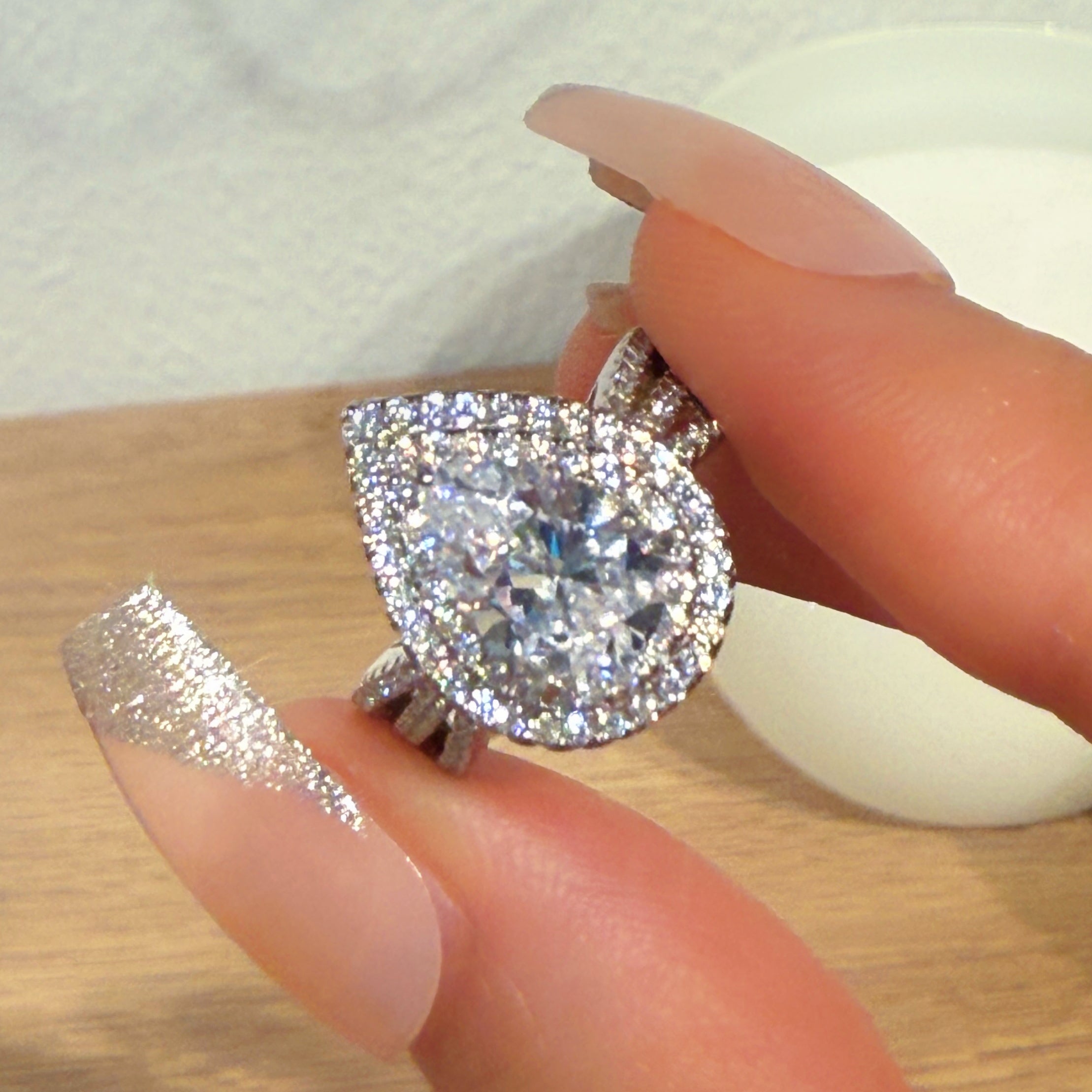 Glistening Pear 2.5 Carat Pear Cut Engagement Ring in Sterling Silver