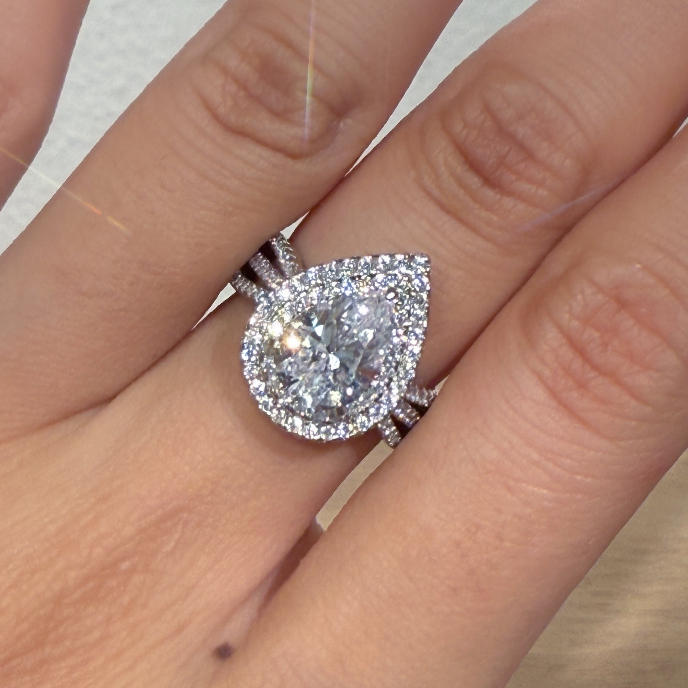 Glistening Pear 2.5 Carat Pear Cut Engagement Ring in Sterling Silver