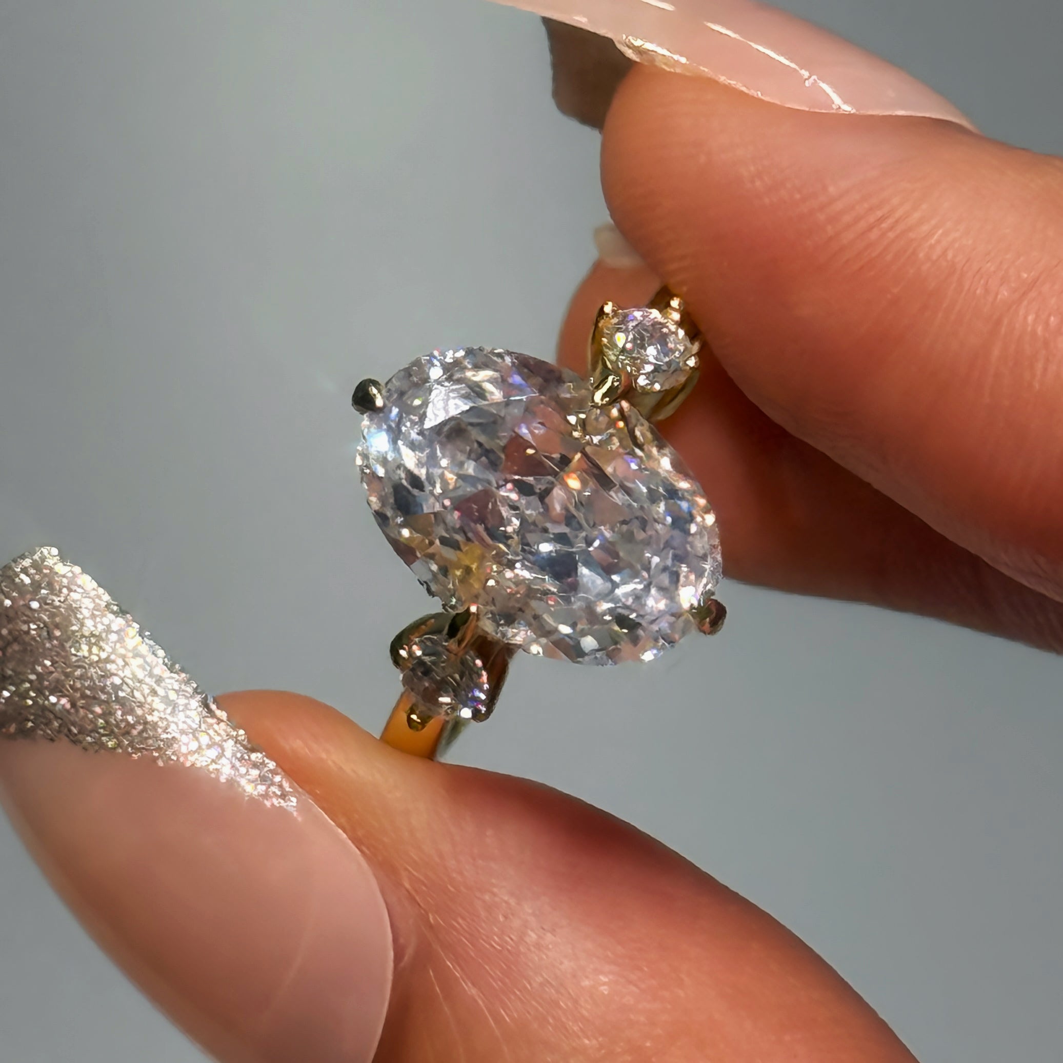 Eternal Glow 3.0 Carat Oval Cut Engagement Ring in Sterling Silver