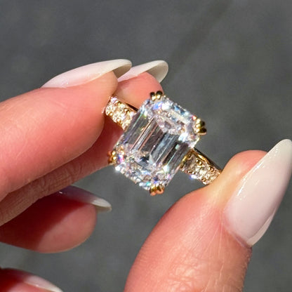 Statement Geometry 6.5Ct Emerald Cut Simulated Diamond Engagement Ring in Yellow Gold Plated Silver