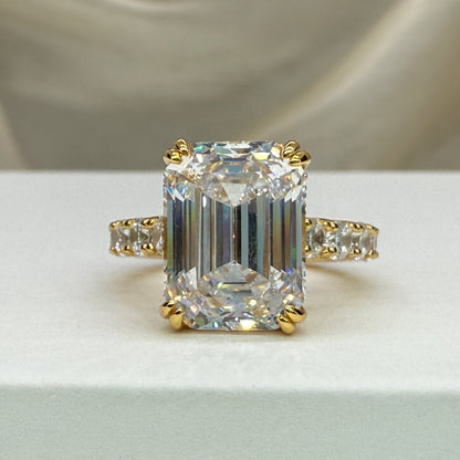 Statement Geometry 6.5Ct Emerald Cut Simulated Diamond Engagement Ring in Yellow Gold Plated Silver