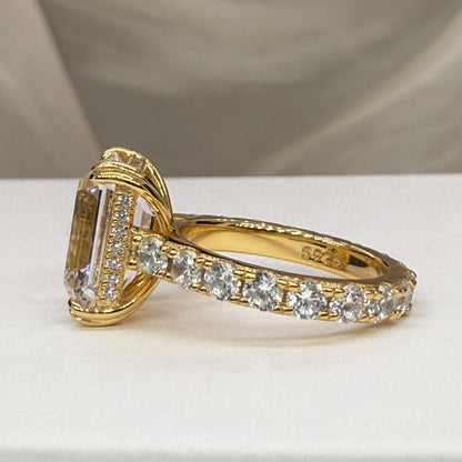 Statement Geometry 6.5Ct Emerald Cut Simulated Diamond Engagement Ring in Yellow Gold Plated Silver