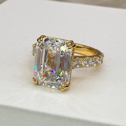 Statement Geometry 6.5Ct Emerald Cut Simulated Diamond Engagement Ring in Yellow Gold Plated Silver