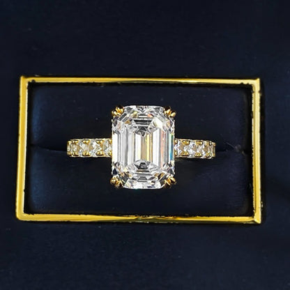 Statement Geometry 6.5Ct Emerald Cut Simulated Diamond Engagement Ring in Yellow Gold Plated Silver