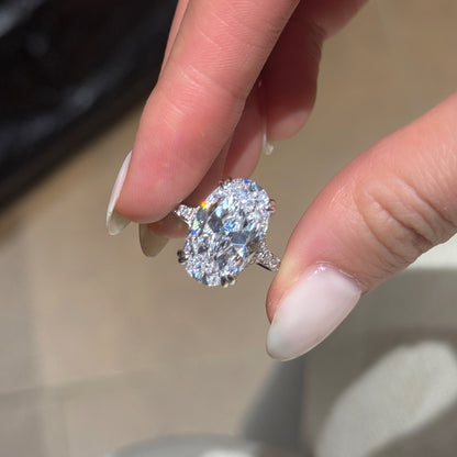 Elongated Statement 6Ct Oval Cut Simulated Diamond Engagement Ring in White Gold Plated Silver