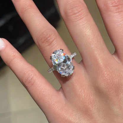 Elongated Statement 6Ct Oval Cut Simulated Diamond Engagement Ring in White Gold Plated Silver