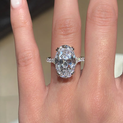 Elongated Statement 6Ct Oval Cut Simulated Diamond Engagement Ring in White Gold Plated Silver