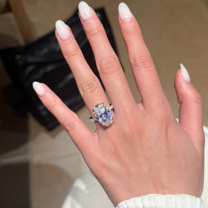 Elongated Statement 6Ct Oval Cut Simulated Diamond Engagement Ring in White Gold Plated Silver