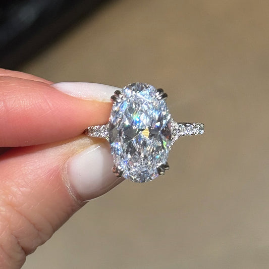 Elongated Statement 6Ct Oval Cut Simulated Diamond Engagement Ring in White Gold Plated Silver
