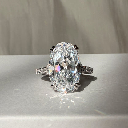 Elongated Statement 6Ct Oval Cut Simulated Diamond Engagement Ring in White Gold Plated Silver