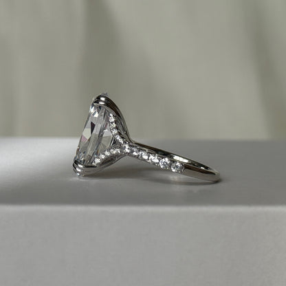 Elongated Statement 6Ct Oval Cut Simulated Diamond Engagement Ring in White Gold Plated Silver