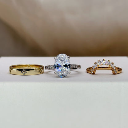 Triple Brilliance 3.5Ct Oval Cut 3-Piece Wedding Set in Yellow Gold Plated Silver