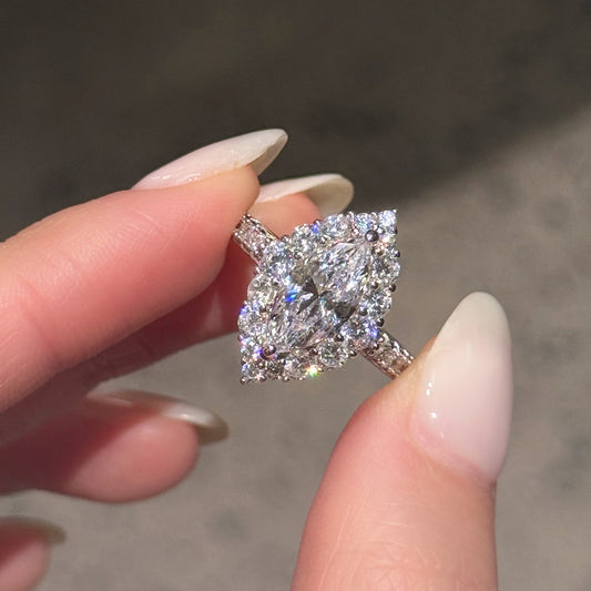 Refined Minimal 2Ct Marquise Cut Simulated Diamond Engagement Ring in White Gold Plated Silver