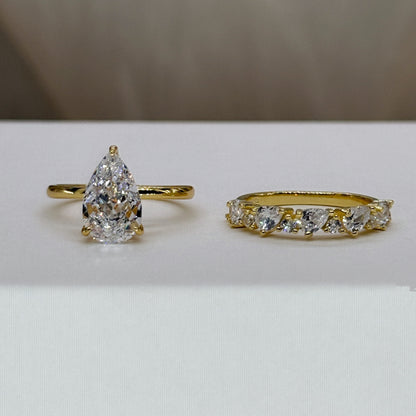 Golden Grace 3Ct Pear Cut 2-Piece Wedding Set in Yellow Gold Plated Silver