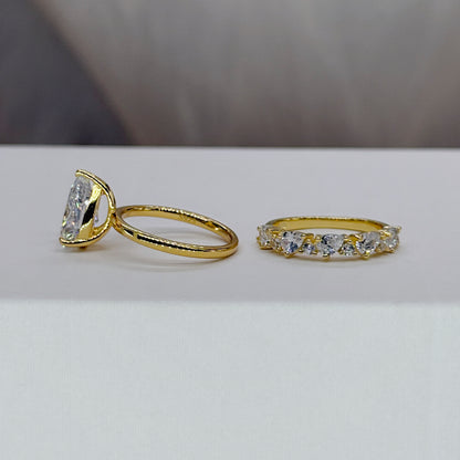 Golden Grace 3Ct Pear Cut 2-Piece Wedding Set in Yellow Gold Plated Silver